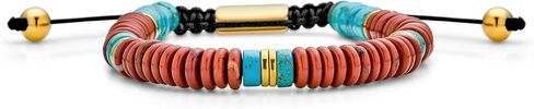 Boho Natural Gemstone Blue Turquoise Black Brown Tiger Eye Red Lime Orange Jasper Green Jade Malachite Stones Chakra Stacking Bolo Bracelet Gold Plated Stainless Steel Rondel Tube Beads Cord 7-9" in Saudi Arabia