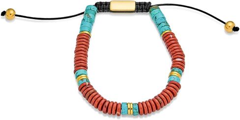 Boho Natural Gemstone Blue Turquoise Black Brown Tiger Eye Red Lime Orange Jasper Green Jade Malachite Stones Chakra Stacking Bolo Bracelet Gold Plated Stainless Steel Rondel Tube Beads Cord 7-9" in Saudi Arabia