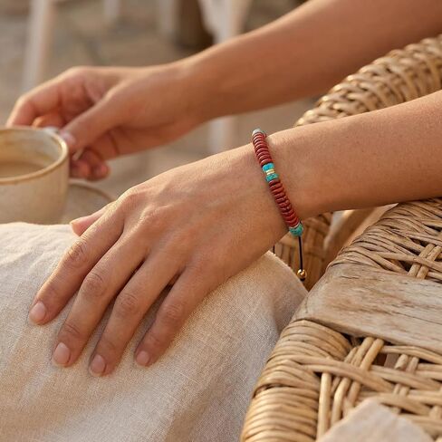Boho Natural Gemstone Blue Turquoise Black Brown Tiger Eye Red Lime Orange Jasper Green Jade Malachite Stones Chakra Stacking Bolo Bracelet Gold Plated Stainless Steel Rondel Tube Beads Cord 7-9" in Saudi Arabia