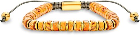 Boho Natural Gemstone Blue Turquoise Black Brown Tiger Eye Red Lime Orange Jasper Green Jade Malachite Stones Chakra Stacking Bolo Bracelet Gold Plated Stainless Steel Rondel Tube Beads Cord 7-9" in Saudi Arabia