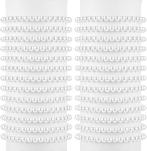 30Pcs White Pearl Bracelets for Women, 0.2'' Elastic Faux Pearl Bracelet Bulk, Bridal Fake Pearls Wrist Bands Beaded Bracelets, Stackable Pearls Bracelet Set for Bridesmaid Wedding Party Gifts in Saudi Arabia