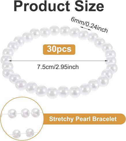 30Pcs White Pearl Bracelets for Women, 0.2'' Elastic Faux Pearl Bracelet Bulk, Bridal Fake Pearls Wrist Bands Beaded Bracelets, Stackable Pearls Bracelet Set for Bridesmaid Wedding Party Gifts in Saudi Arabia