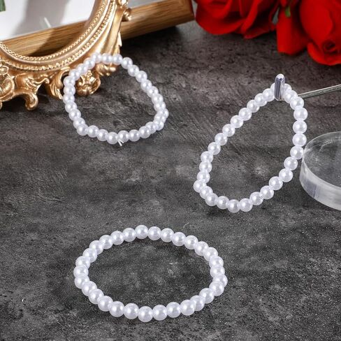 30Pcs White Pearl Bracelets for Women, 0.2'' Elastic Faux Pearl Bracelet Bulk, Bridal Fake Pearls Wrist Bands Beaded Bracelets, Stackable Pearls Bracelet Set for Bridesmaid Wedding Party Gifts in Saudi Arabia