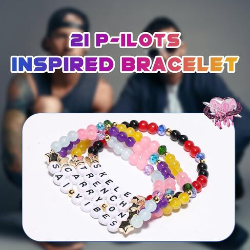AICase for 21 pilots Merch Twenty One Pilots Gifts Inspired Bracelets 4 Pcs Stackable Stretch Beaded Friendship Bracelets Outfit Vinyl Poster Sticker Merchandise Gifts for Fans Birthday Christmas in Saudi Arabia