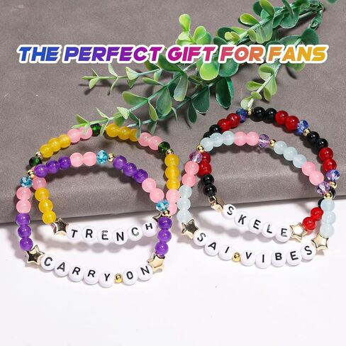 AICase for 21 pilots Merch Twenty One Pilots Gifts Inspired Bracelets 4 Pcs Stackable Stretch Beaded Friendship Bracelets Outfit Vinyl Poster Sticker Merchandise Gifts for Fans Birthday Christmas in Saudi Arabia