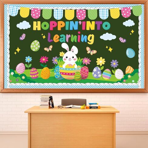 Spring Easter Bulletin Board Set Easter Classroom Decorations Hopping into Spring Bulletin Board Spring Bunny Eggs Paper Cutouts for Holiday Teacher School Office Chalkboard wall Decor in Saudi Arabia