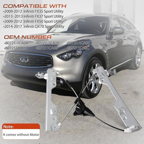 Front Left Driver Side Power Window Regulator Without Motor Compatible for 2009-2012 Infiniti FX35, 2013 FX37, 2009-2012 FX50, 2014-2017 QX70, Replacement 80721-1CA0A, 80721-1CA0B, 80721-1CA0C in Saudi Arabia