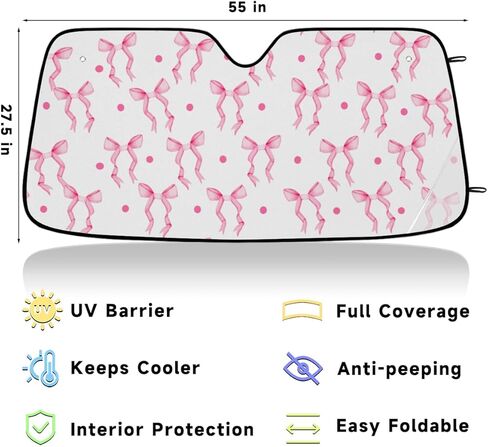 Pink Bow Ribbon Sun Visor for Car Windshield Shade, Car Shade Front Windshield, Cars Shield Sun Protector to Keep Cooler Vehicle Automotive Sunshade Interior Sun Heat and UV Protection 55 * 27.5in in Saudi Arabia