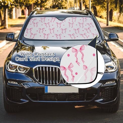 Pink Bow Ribbon Sun Visor for Car Windshield Shade, Car Shade Front Windshield, Cars Shield Sun Protector to Keep Cooler Vehicle Automotive Sunshade Interior Sun Heat and UV Protection 55 * 27.5in in Saudi Arabia