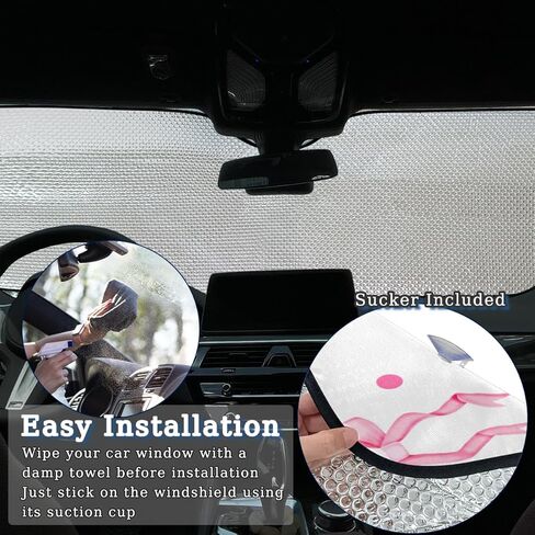 Pink Bow Ribbon Sun Visor for Car Windshield Shade, Car Shade Front Windshield, Cars Shield Sun Protector to Keep Cooler Vehicle Automotive Sunshade Interior Sun Heat and UV Protection 55 * 27.5in in Saudi Arabia