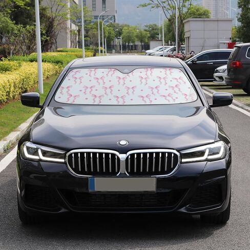 Pink Bow Ribbon Sun Visor for Car Windshield Shade, Car Shade Front Windshield, Cars Shield Sun Protector to Keep Cooler Vehicle Automotive Sunshade Interior Sun Heat and UV Protection 55 * 27.5in in Saudi Arabia