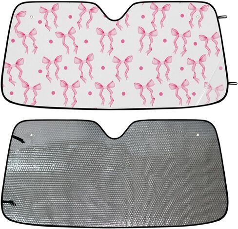 Pink Bow Ribbon Sun Visor for Car Windshield Shade, Car Shade Front Windshield, Cars Shield Sun Protector to Keep Cooler Vehicle Automotive Sunshade Interior Sun Heat and UV Protection 55 * 27.5in in Saudi Arabia