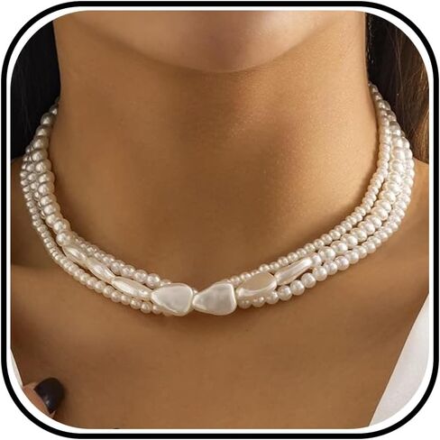 Long Pearl Necklaces Cream White Faux Pearl Necklaces Strand Layered Pearl Necklace for Women Costume Jewelry in Kuwait