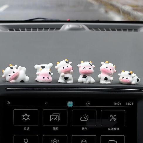 6 Pcs Mini Cows Car Accessories, Cow Print Dashboard Decorations & Rear View Mirror Ornaments, Cute Car Decor for Women Girl in Saudi Arabia