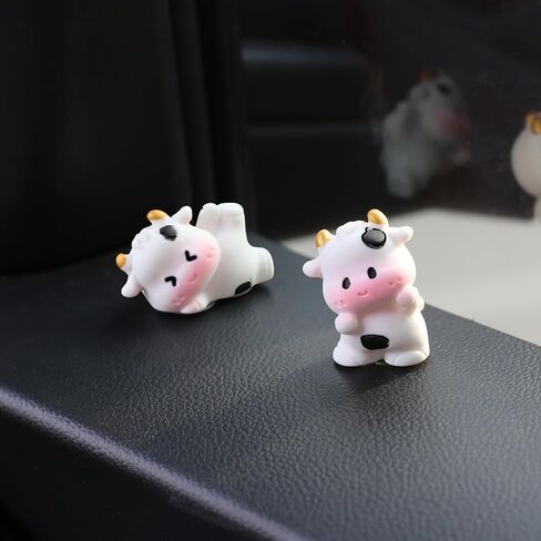 6 Pcs Mini Cows Car Accessories, Cow Print Dashboard Decorations & Rear View Mirror Ornaments, Cute Car Decor for Women Girl in Saudi Arabia
