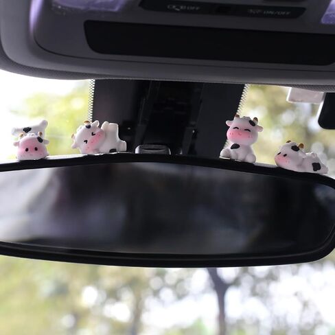 6 Pcs Mini Cows Car Accessories, Cow Print Dashboard Decorations & Rear View Mirror Ornaments, Cute Car Decor for Women Girl in Saudi Arabia