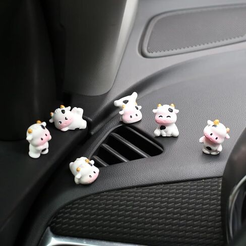 6 Pcs Mini Cows Car Accessories, Cow Print Dashboard Decorations & Rear View Mirror Ornaments, Cute Car Decor for Women Girl in Saudi Arabia
