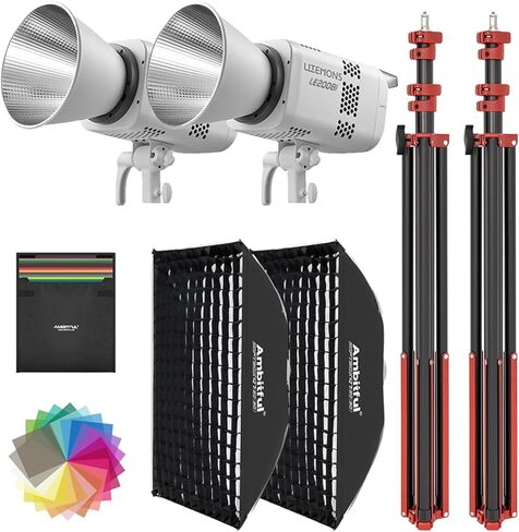 GODOX Light Kit، LE200Bi إضاءة الإخراج المستمر، طقم إضاءة Godox مع Softbox سريع التحرير، حامل 280 سم / 9.18 قدم، 2800K-6500K، CRI 98+، تحكم بلوتوث / DMX للاستوديو، صناعة الأفلام باللون الأسود - قطعة واحدة in Saudi Arabia