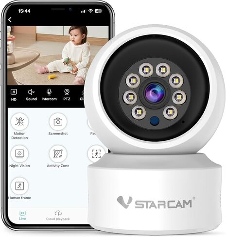VSTARCAM 1080P Wide-Angle One Lens Wireless Indoor Cameras for Home Security, Color Night Vision, Motion Detection, Two-Way Audio in Saudi Arabia