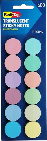 Redi-Tag Transparent Sticky Notes, 12 Pads Per Pack, Circle Sticky Notes, Round Adhesive Notes, Small Sticky Tabs for Organizing, 1 inch Diameter, 12 Pastel Colors (1016719) in Saudi Arabia