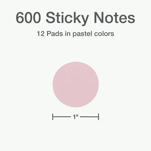 Redi-Tag Transparent Sticky Notes, 12 Pads Per Pack, Circle Sticky Notes, Round Adhesive Notes, Small Sticky Tabs for Organizing, 1 inch Diameter, 12 Pastel Colors (1016719) in Saudi Arabia
