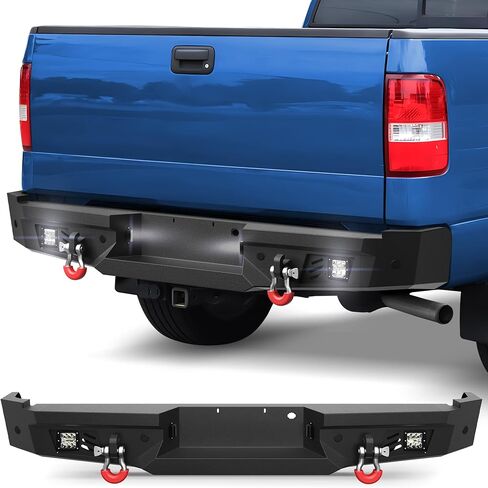 06-08 F150 المصد الخلفي بعرض كامل للطرق الوعرة مع لوحة متدرجة، مصابيح 2 × 18 واط، حلقات على شكل حرف D، أضواء لوحة الترخيص لشاحنات بيك اب فورد F150 2006-2008 in Kuwait