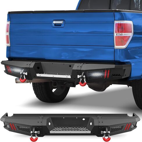 06-08 F150 المصد الخلفي بعرض كامل للطرق الوعرة مع لوحة متدرجة، مصابيح 2 × 18 واط، حلقات على شكل حرف D، أضواء لوحة الترخيص لشاحنات بيك اب فورد F150 2006-2008 in Kuwait
