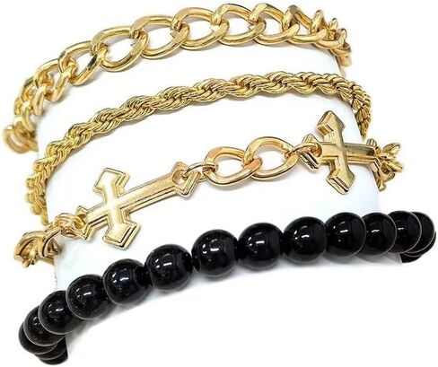Cross Bracelets for Women Men Stackable Layered Stainless Steel Cross Chain Bracelet Cuban Link Bracelet Punk Jewelry Gifts for Dad Husband in Saudi Arabia