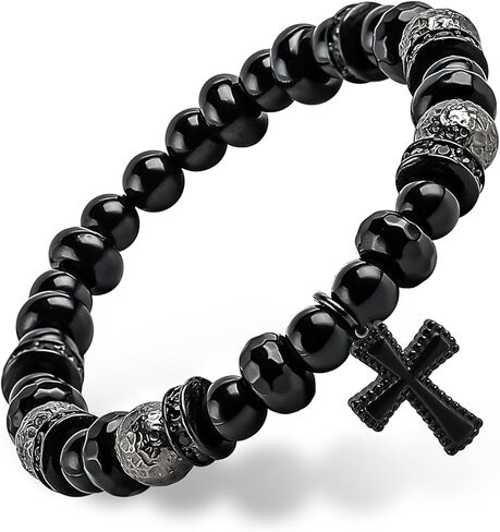 GUXI-Shadowtrace حجر السج سوار الطبيعية قسط الأسود الجزع أساور للرجال القوطية خمر مجوهرات حماية سوار الصليب الإكسسوارات هدايا للرجال فريدة من نوعها in Kuwait