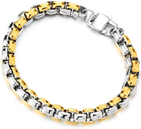 COOLSTEELANDBEYOND Men’s Stainless Steel Bracelet Gold Silver Two-Tone Rolo Chain Link Durable Fashion Jewelry Gift in Saudi Arabia