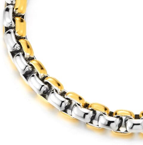COOLSTEELANDBEYOND Men’s Stainless Steel Bracelet Gold Silver Two-Tone Rolo Chain Link Durable Fashion Jewelry Gift in Saudi Arabia