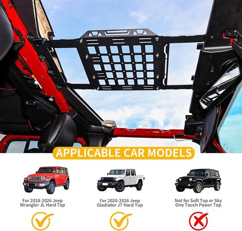 Hard Top Roof Rack Molle Panel Compatible with Jeep Wrangler JL 2/4 Door Gladiator JT 2018-2026 Accessories, Front Overhead Tools Storage Bags Organizer, No Drilling, Black, Not for Soft-Top in Saudi Arabia