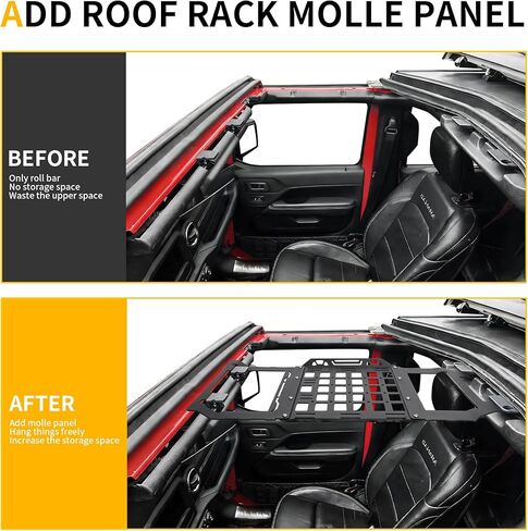 Hard Top Roof Rack Molle Panel Compatible with Jeep Wrangler JL 2/4 Door Gladiator JT 2018-2026 Accessories, Front Overhead Tools Storage Bags Organizer, No Drilling, Black, Not for Soft-Top in Saudi Arabia