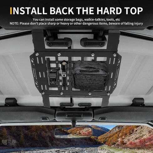 Hard Top Roof Rack Molle Panel Compatible with Jeep Wrangler JL 2/4 Door Gladiator JT 2018-2026 Accessories, Front Overhead Tools Storage Bags Organizer, No Drilling, Black, Not for Soft-Top in Saudi Arabia