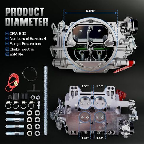 1406 Carburetor for Performer 600 CFM 4 Barrel Carburetor Square Bore AFB-style Air Valve Secondary Compatible with Silverado Corvette Mustang Mercury GMC Pickup Truck carb with Electric Choke in Saudi Arabia