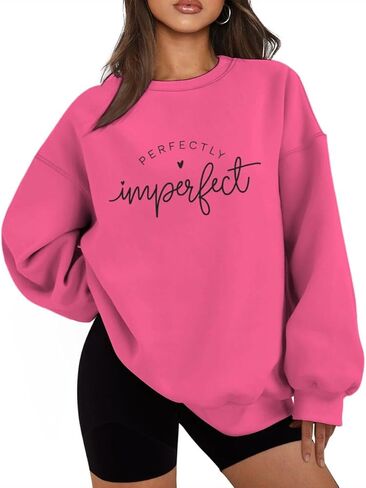 Perfectly Imperfect Oversized Sweatshirts for Women Inspirational Quote Sweatshirt Crewneck Pullovers Top in Saudi Arabia