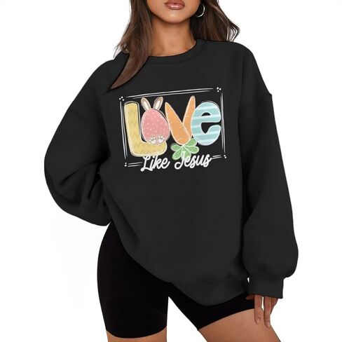 Easter Christian Love Like Jesus Sweatshirts for Women Oversized Graphic Pullovers Long Sleeve Crew Neck Tops in Saudi Arabia