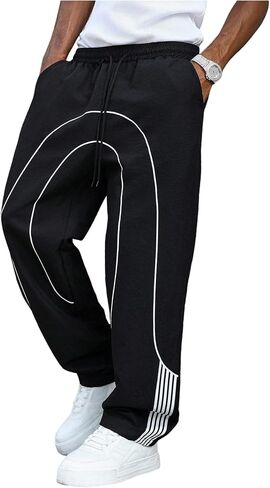 SHENHE Men's Striped Casual Pants Drawstring Waist Baggy Track Pants Trousers Streetwear in Saudi Arabia