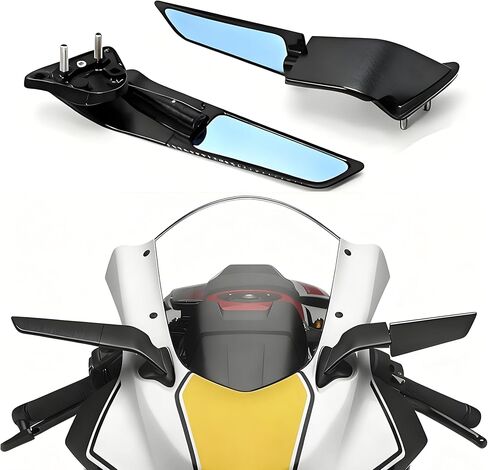 مرايا الرؤية الخلفية للدراجة النارية متوافقة مع Yamaha YZF R7 YZF R7 2021-2024 2025، YZF R6 2017-2020 مرايا الرؤية الخلفية السوداء 360 درجة مرايا جانبية لجناح الرياح متوافقة مع ملحقات Yamaha R7 in Kuwait