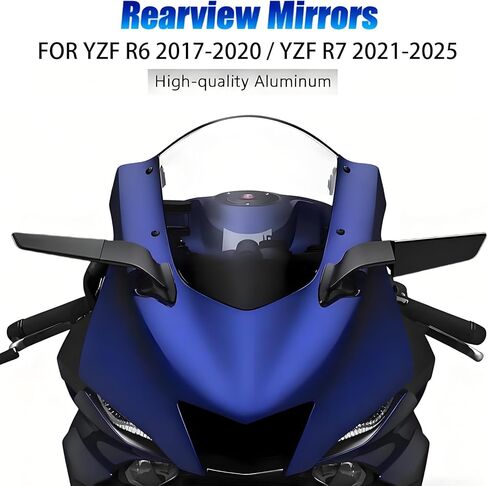 مرايا الرؤية الخلفية للدراجة النارية متوافقة مع Yamaha YZF R7 YZF R7 2021-2024 2025، YZF R6 2017-2020 مرايا الرؤية الخلفية السوداء 360 درجة مرايا جانبية لجناح الرياح متوافقة مع ملحقات Yamaha R7 in Kuwait