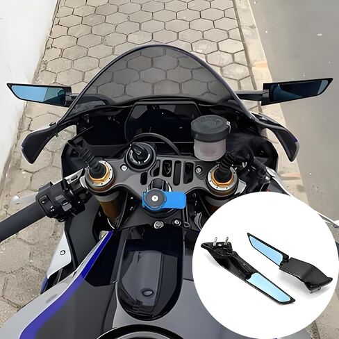مرايا الرؤية الخلفية للدراجة النارية متوافقة مع Yamaha YZF R7 YZF R7 2021-2024 2025، YZF R6 2017-2020 مرايا الرؤية الخلفية السوداء 360 درجة مرايا جانبية لجناح الرياح متوافقة مع ملحقات Yamaha R7 in Kuwait