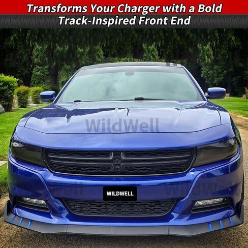 مقسم الشفاه الأمامي من WildWell يناسب قاعدة دودج تشارجر 2015-2018 و2019-2024 دودج تشارجر SXT فقط، ملحقات سبويلر الشفاه الأمامية واقي للذقن سد هوائي أسود غير لامع in Kuwait