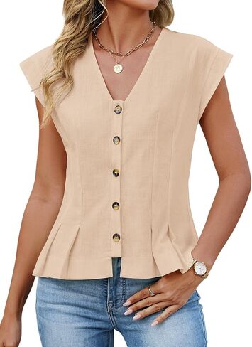 Womens V Neck Crop Tank Tops Cap Sleeve Spring Summer Blouse Button Down Shirts Going Out Vests Top Trendy 2026 in Saudi Arabia