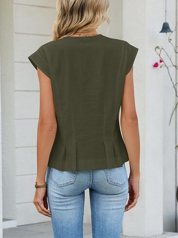 Womens V Neck Crop Tank Tops Cap Sleeve Spring Summer Blouse Button Down Shirts Going Out Vests Top Trendy 2026 in Saudi Arabia