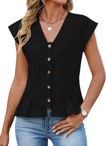 Womens V Neck Crop Tank Tops Cap Sleeve Spring Summer Blouse Button Down Shirts Going Out Vests Top Trendy 2026 in Saudi Arabia