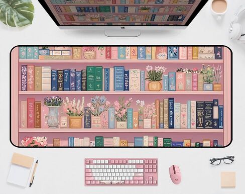 Purple Book Desk Pad Mat XXL, Lavender Flower Large Mousepad, Game Desk Mat, Extended Laptop Keyboard Mats, Cute Desktop Protection Pad, Women's Home Office Desk Decoration 31.5"X15.7" in Saudi Arabia