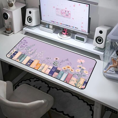Purple Book Desk Pad Mat XXL, Lavender Flower Large Mousepad, Game Desk Mat, Extended Laptop Keyboard Mats, Cute Desktop Protection Pad, Women's Home Office Desk Decoration 31.5"X15.7" in Saudi Arabia