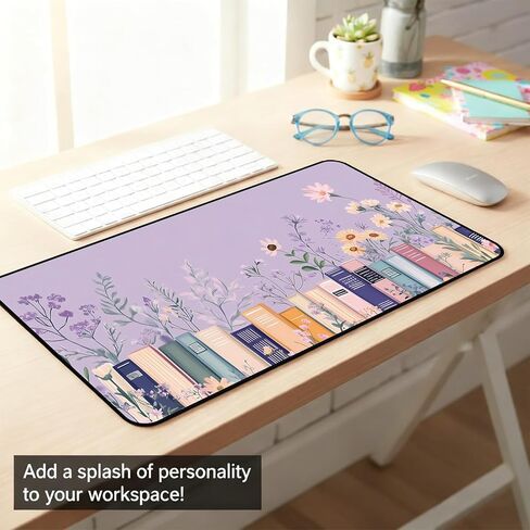 Purple Book Desk Pad Mat XXL, Lavender Flower Large Mousepad, Game Desk Mat, Extended Laptop Keyboard Mats, Cute Desktop Protection Pad, Women's Home Office Desk Decoration 31.5"X15.7" in Saudi Arabia