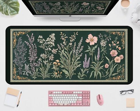 Purple Book Desk Pad Mat XXL, Lavender Flower Large Mousepad, Game Desk Mat, Extended Laptop Keyboard Mats, Cute Desktop Protection Pad, Women's Home Office Desk Decoration 31.5"X15.7" in Saudi Arabia