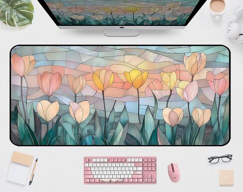 Purple Book Desk Pad Mat XXL, Lavender Flower Large Mousepad, Game Desk Mat, Extended Laptop Keyboard Mats, Cute Desktop Protection Pad, Women's Home Office Desk Decoration 31.5"X15.7" in Saudi Arabia